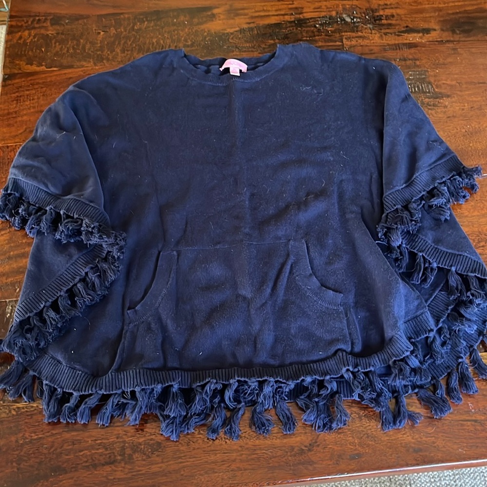Lilly Pulitzer girls navy blue poncho sweater